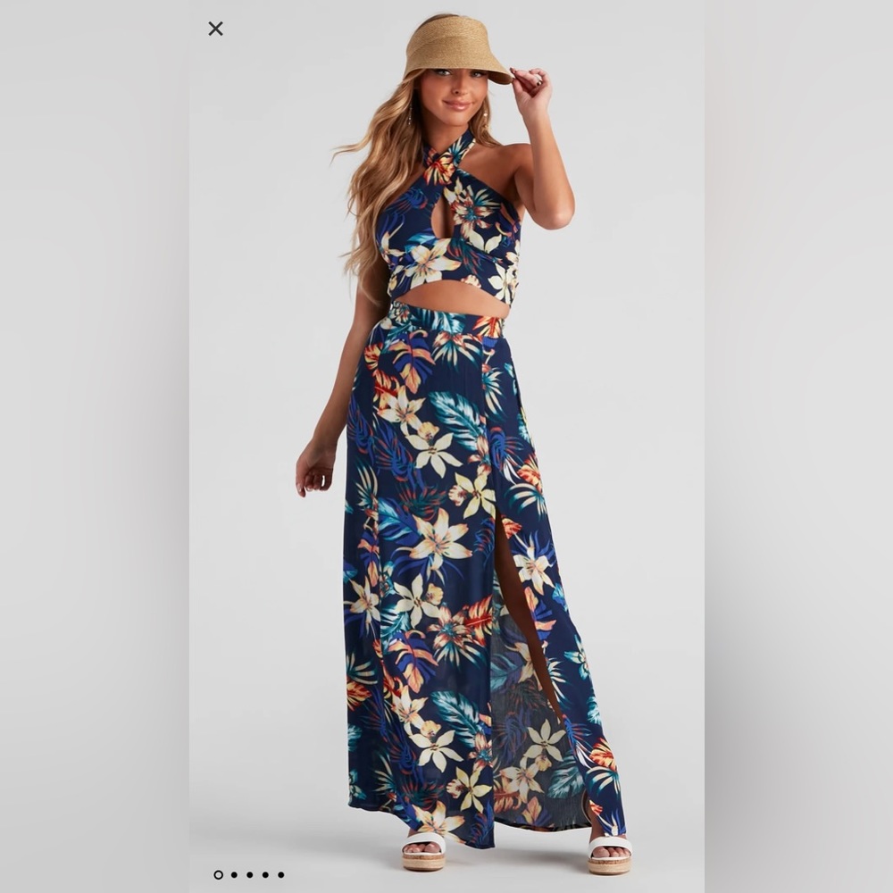 Cancun Vacay Tropical Slit Maxi Skirt